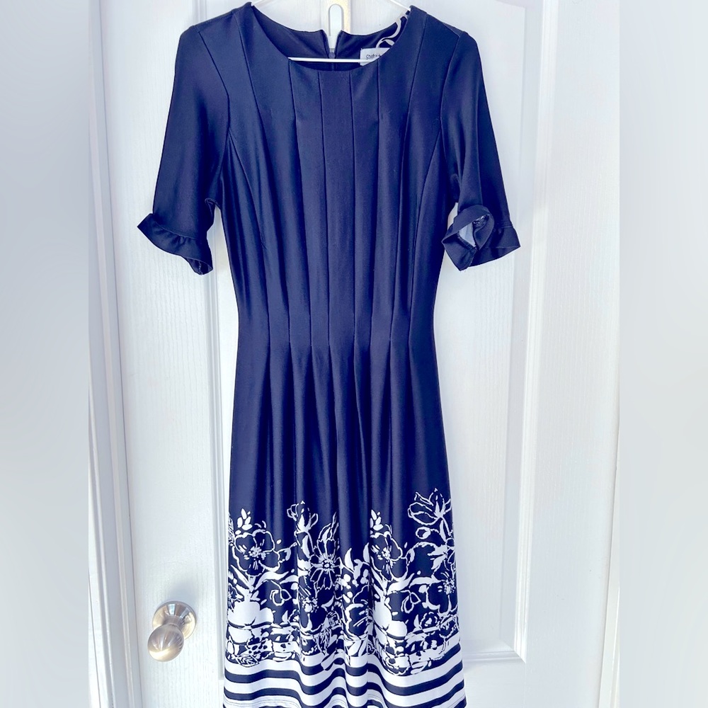 Navy Floral & Striped Pattern Dress